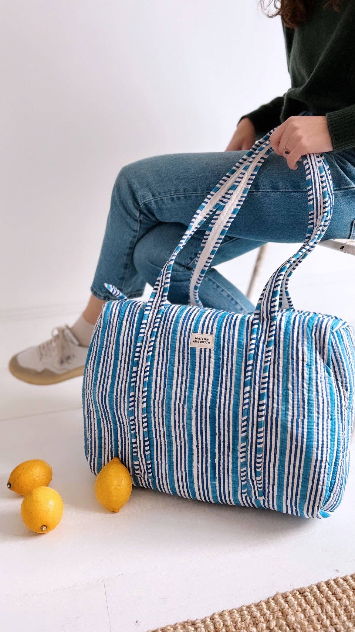 Maison Augustin Weekender- Wickeltasche Blau Gestreift