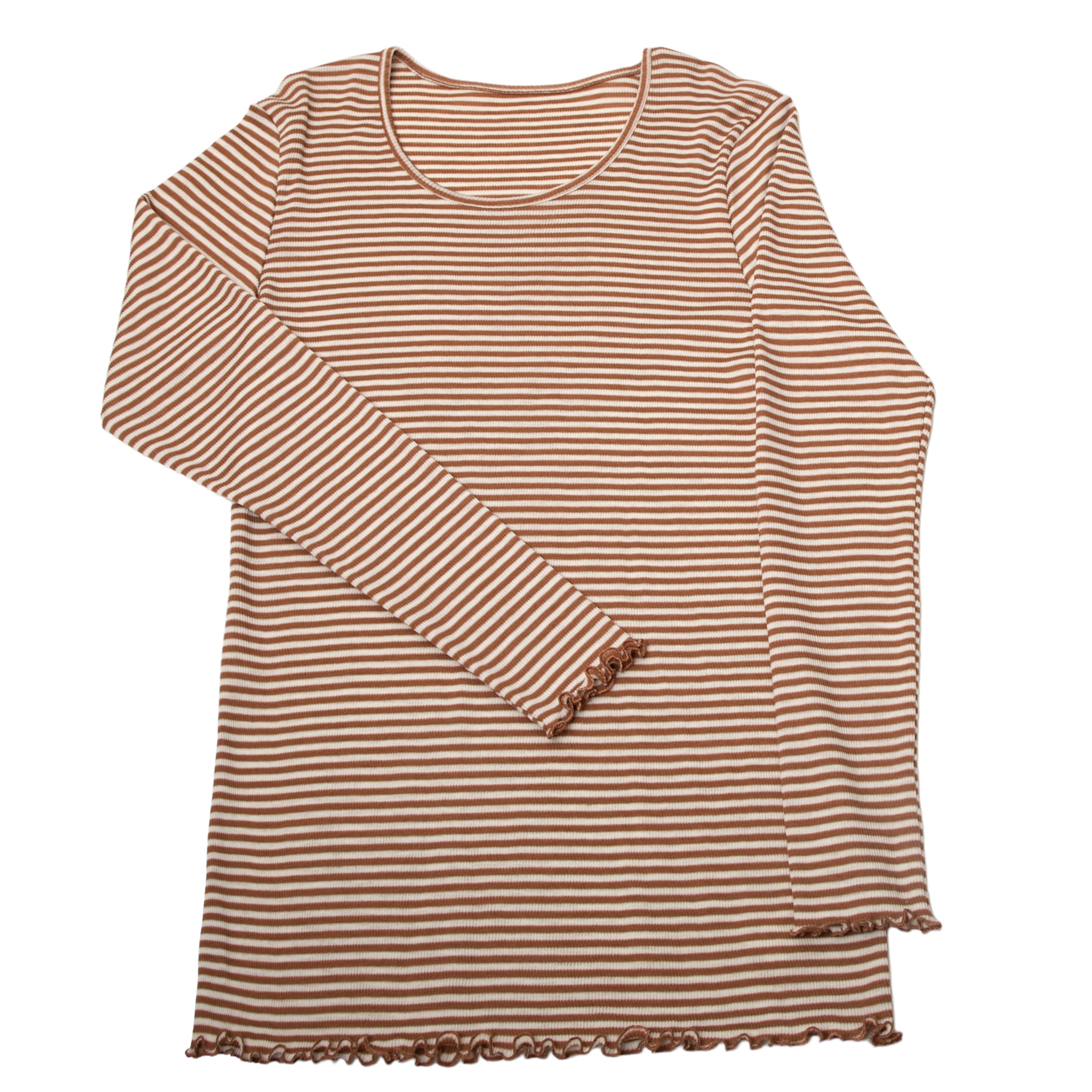 Longsleeve Frauen Wolle Seide Joha 'braun weiss gestreift'