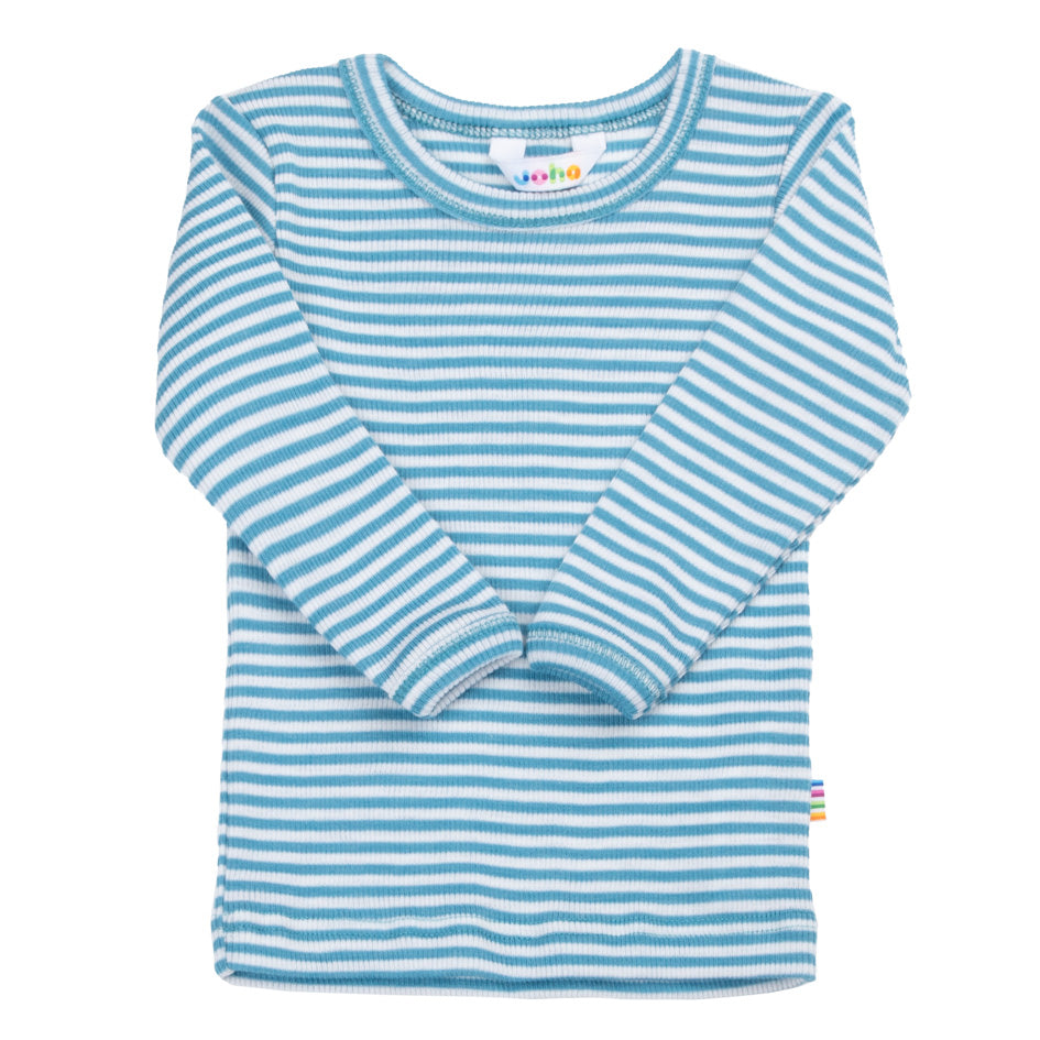 LangarmShirt Joha Wolle Seide 'türkis gestreift'