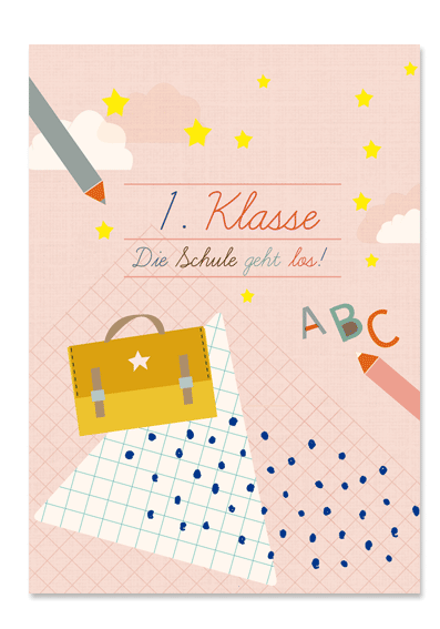 Postkarte 'Einschulung Rosa'
