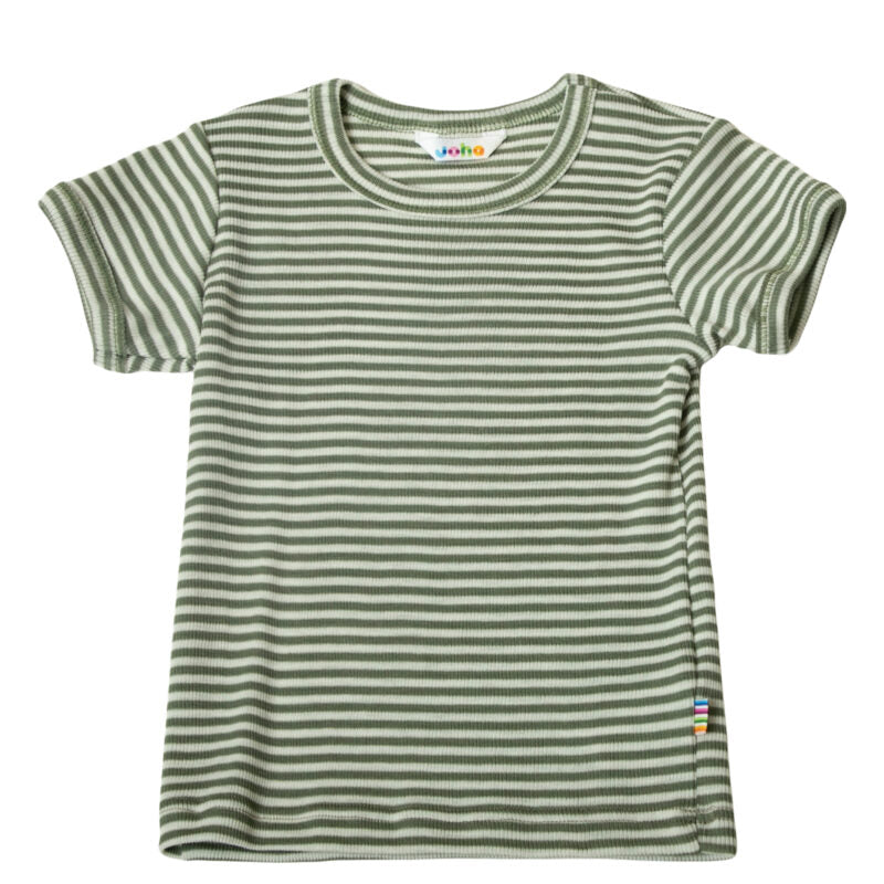 T-Shirt Joha Wolle Seide 'Grün gestreift'