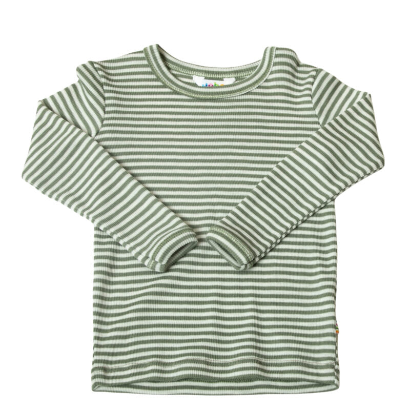 LangarmShirt Joha Wolle Seide 'Grün gestreift'