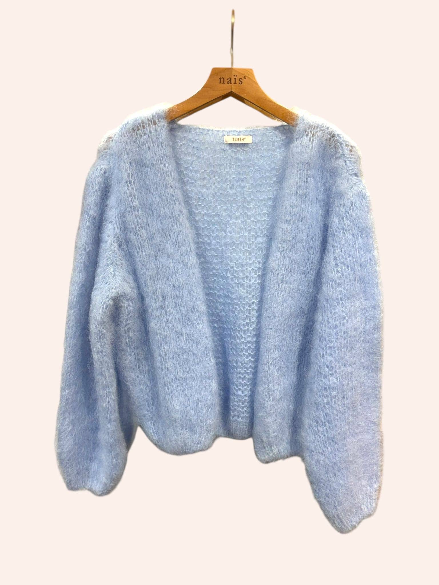 Kurz geschnittener Cardigan mit langen Ärmeln aus 80% Kid-Mohair