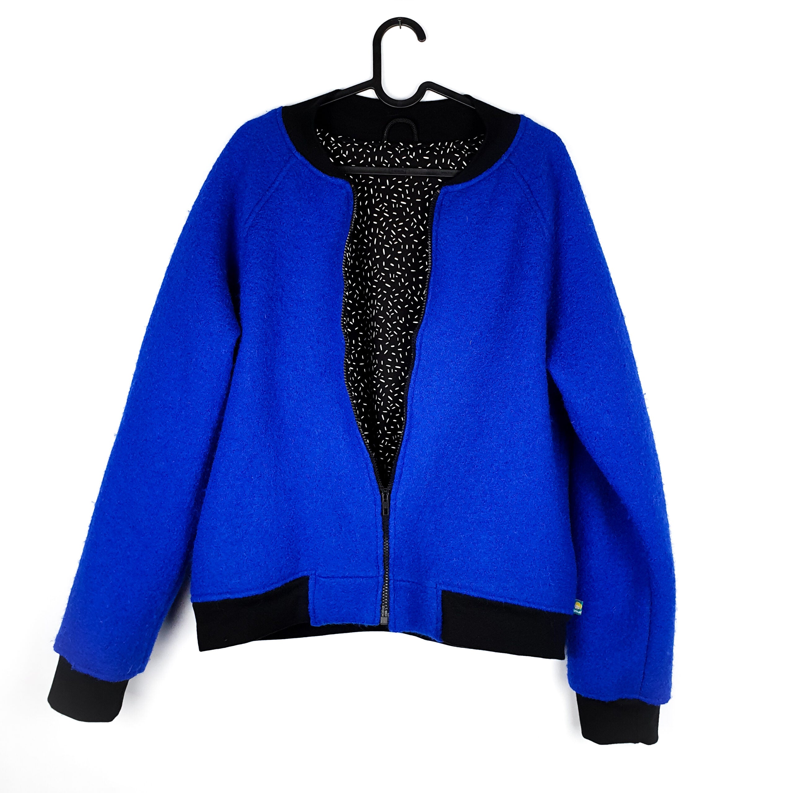 Bomberjacke Wollwalk knallblau/schwarz mit Stippchen