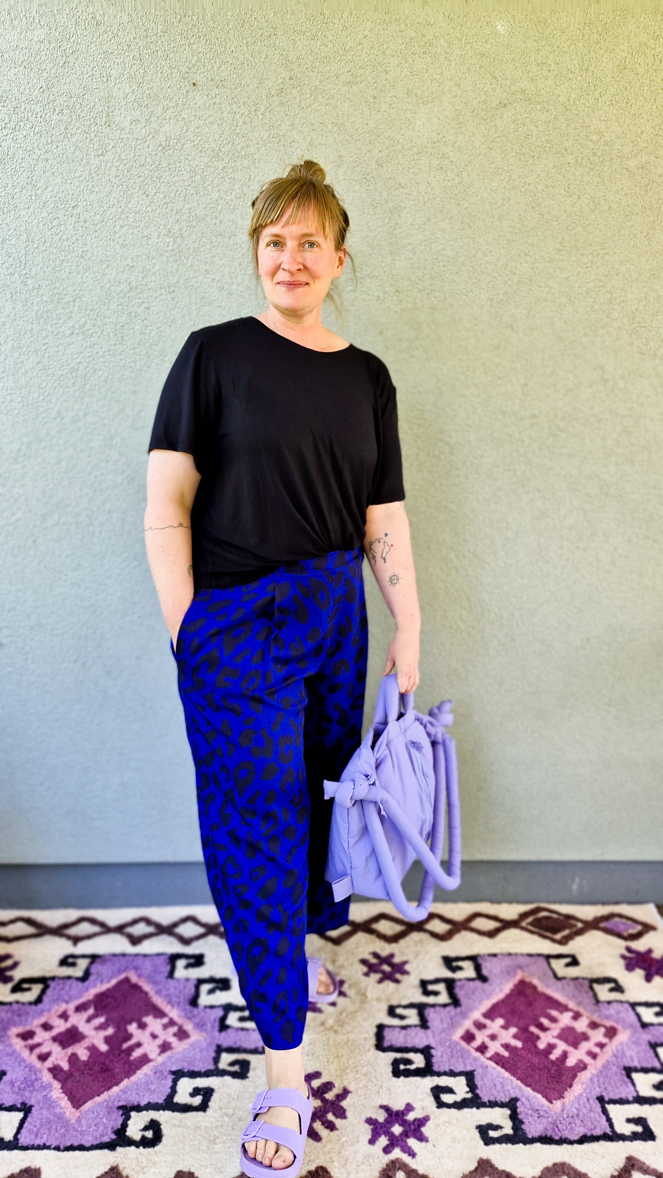 Culotte gemusterte Viskose Damen urban-leo-knallblau