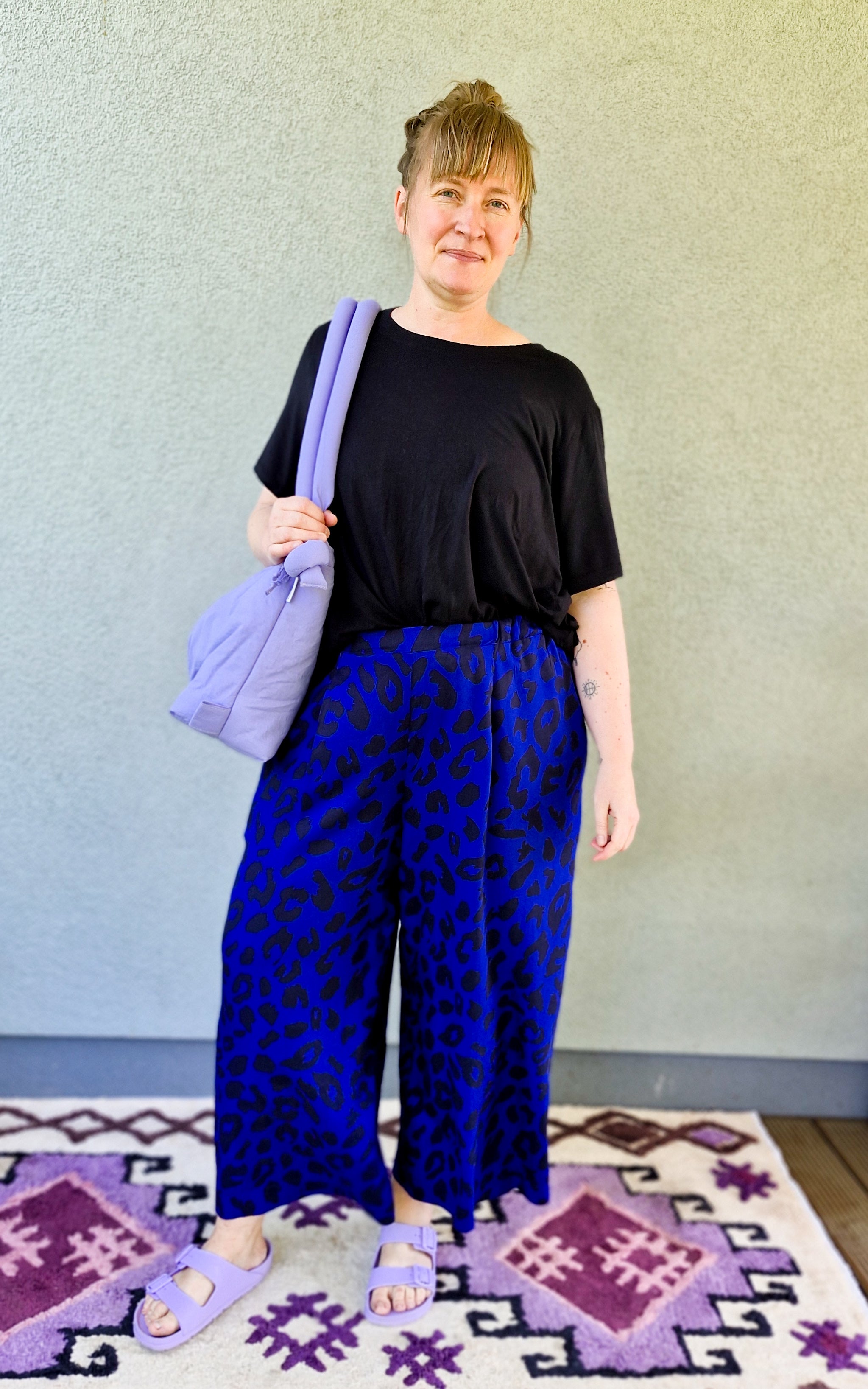 Culotte gemusterte Viskose Damen urban-leo-knallblau
