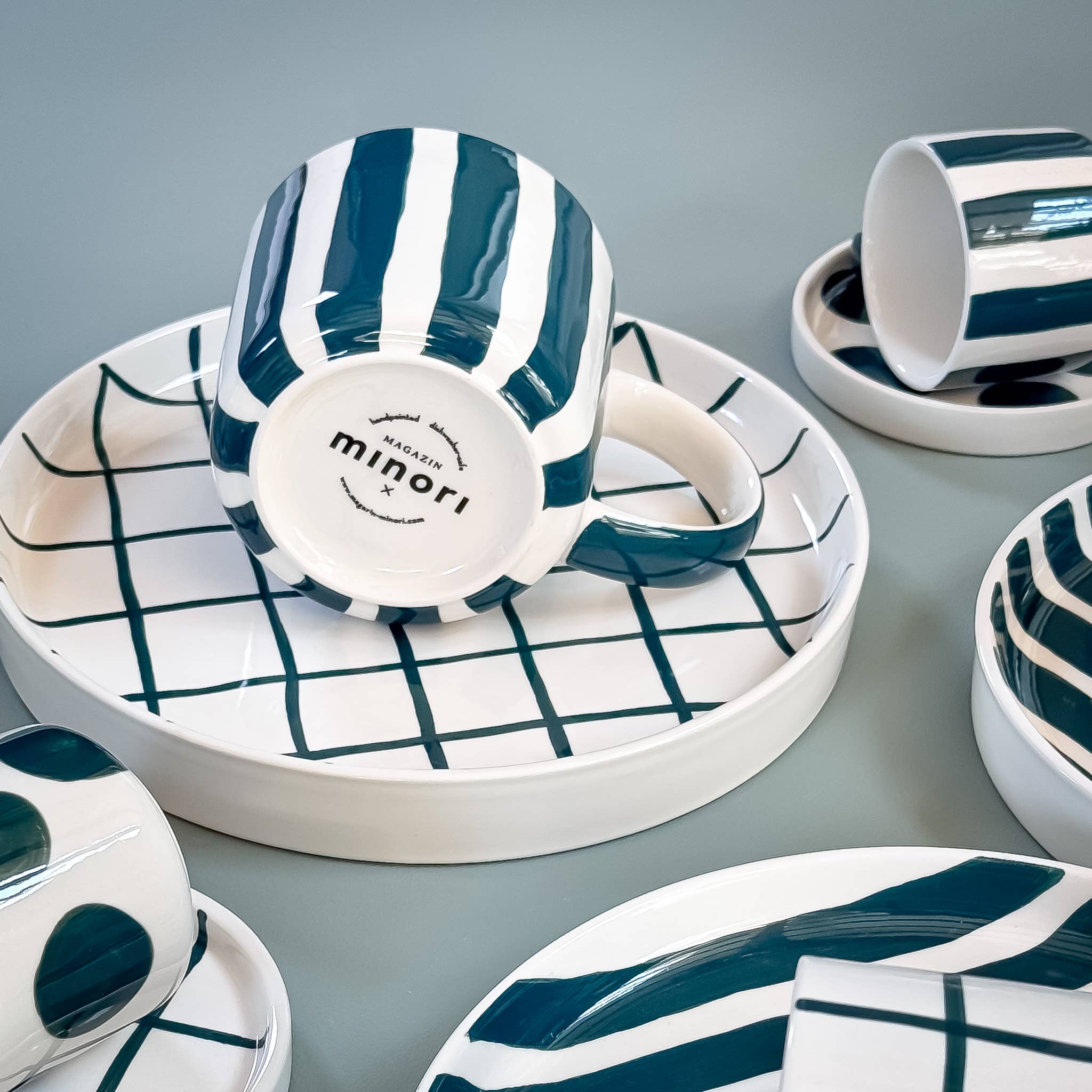 Magazin Minori Espresso Set Stripes - gentle green (2er Set - 4 Teile)