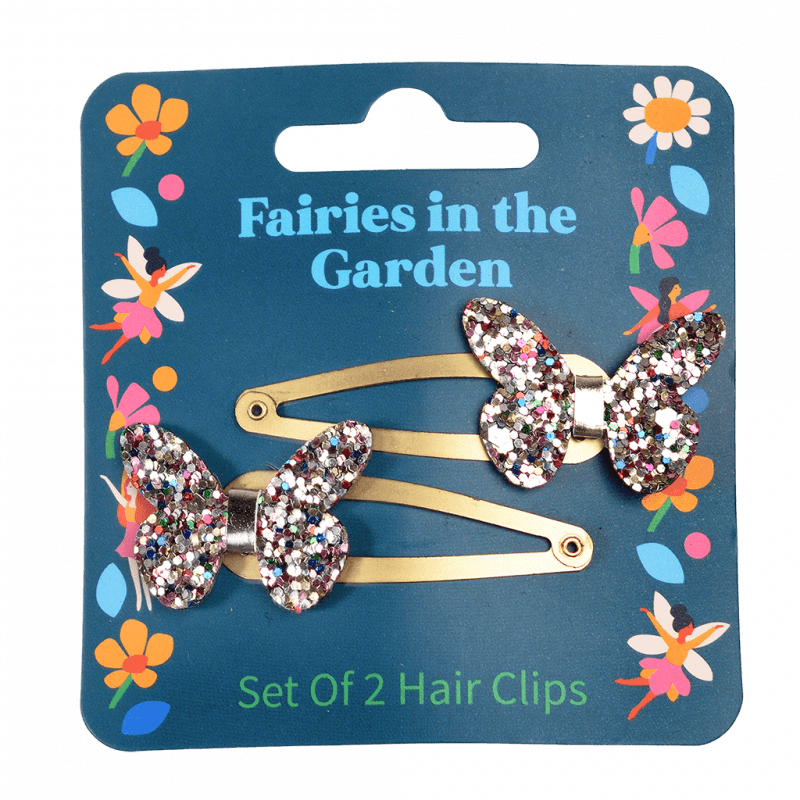 Glitter Haar-Clips 'Fairies in the Garden butterfly' (2er Set)