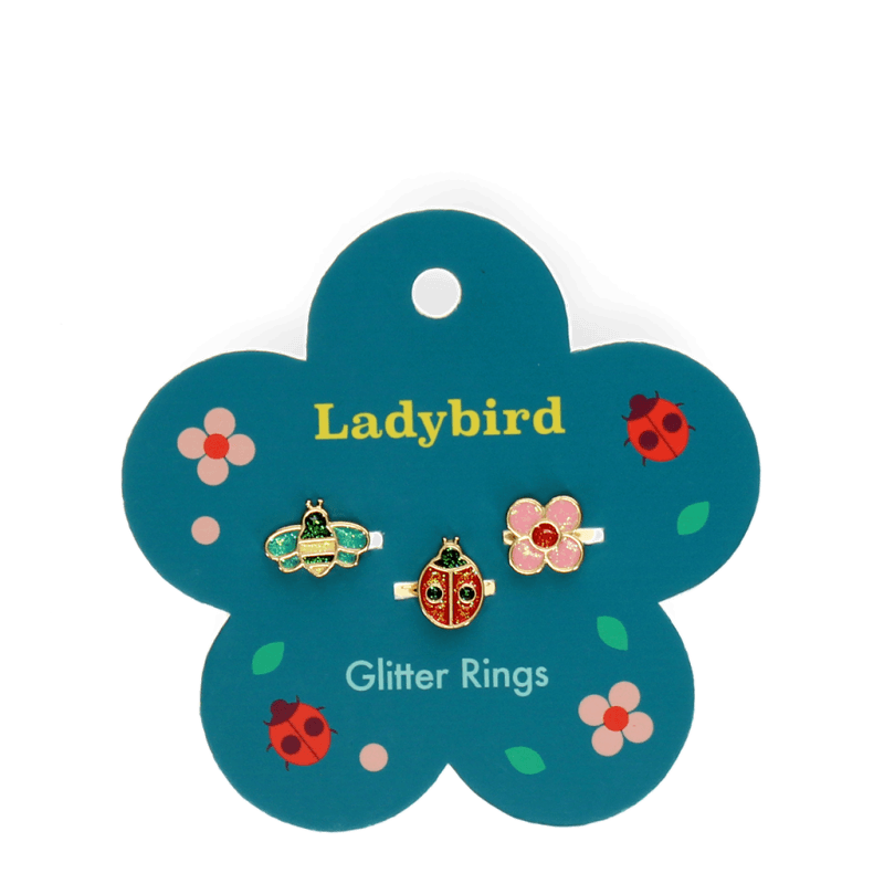 Set mit drei Glitzerringen 'Ladybird'