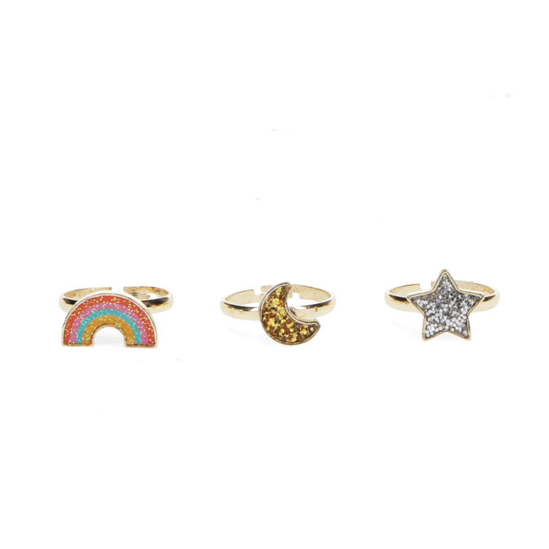 Set mit drei Glitzerringen 'Star, rainbow & moon'