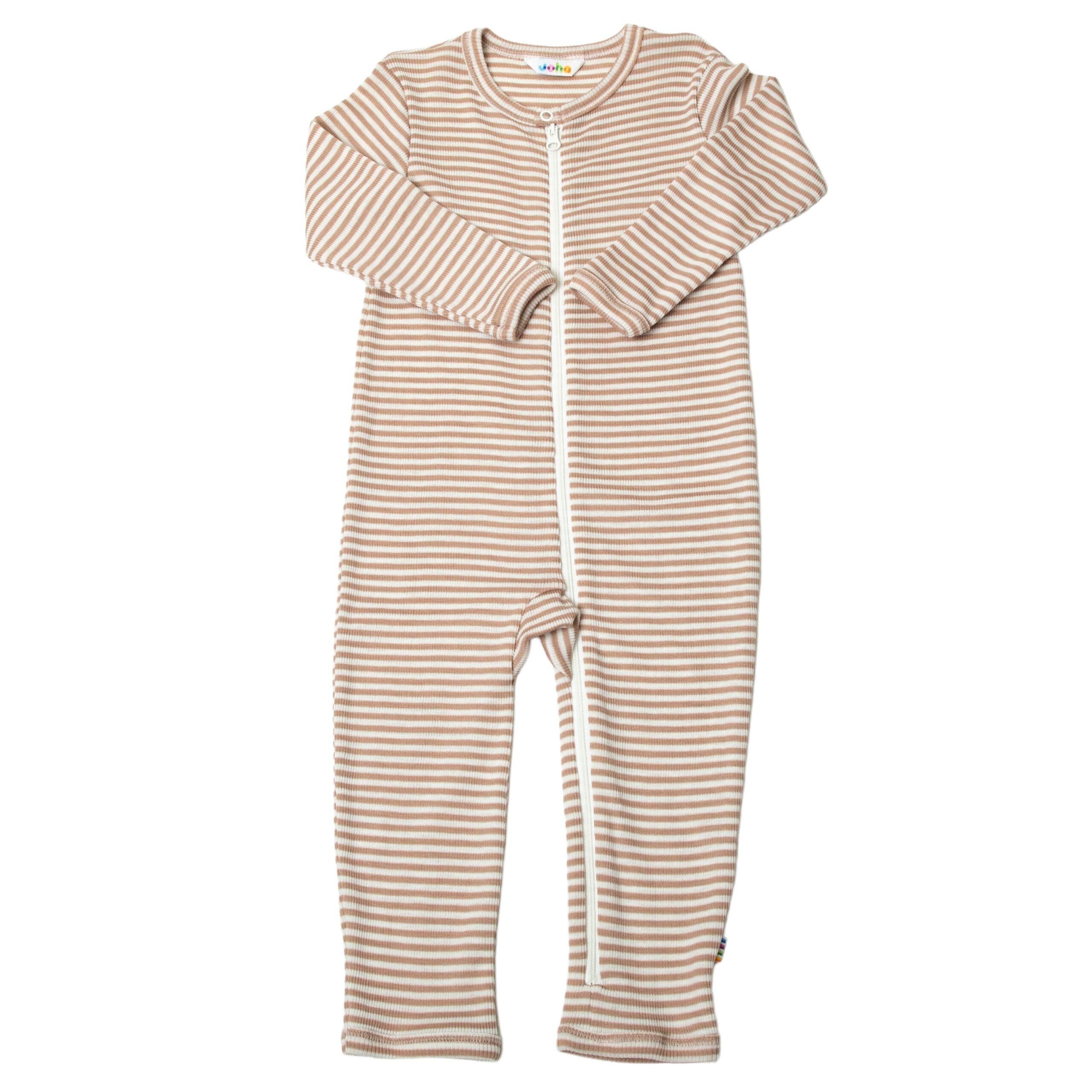 Jumpsuit Wolle Seide Joha 'hellbraun gestreift'