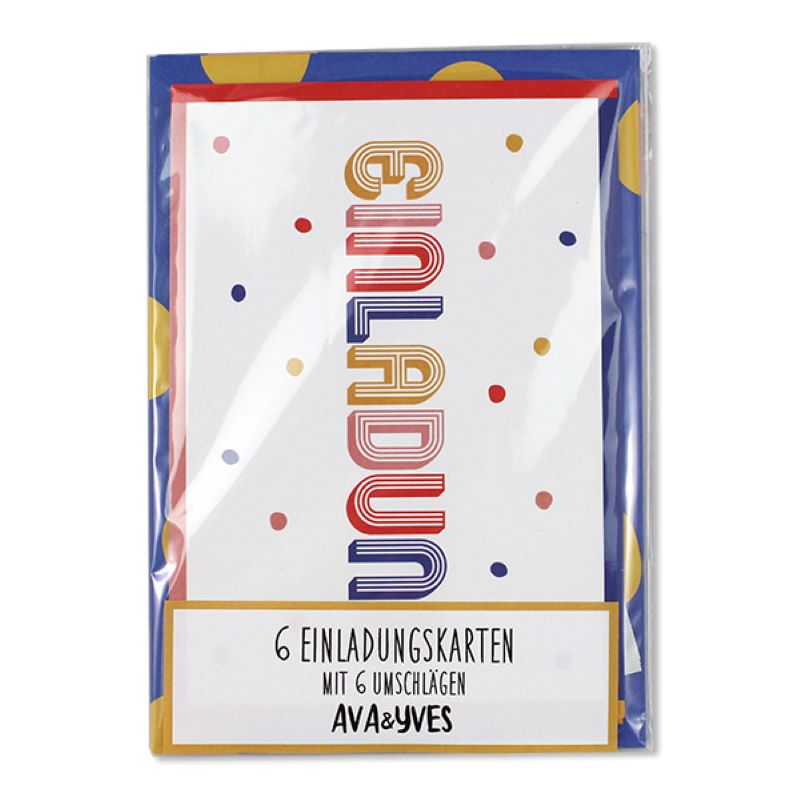 Ava&Yves Einladungskarten-Set mit bunten Punkten
