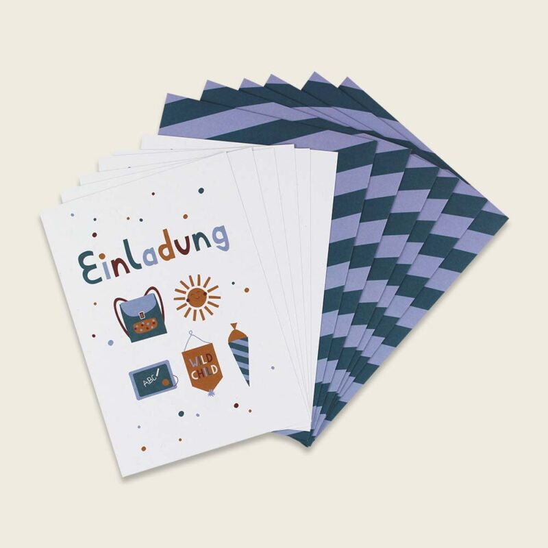 Ava&Yves Einladungskarten-Set 'Adventure/Schulkind'