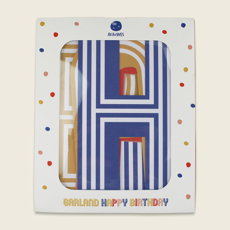 Girlande im Streifenmuster mit Text 'Happy Birthday' AvaundYves