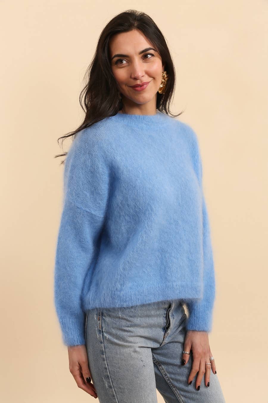 Pullover aus 74 % Kid-Mohair mit Rundhalsausschnitt