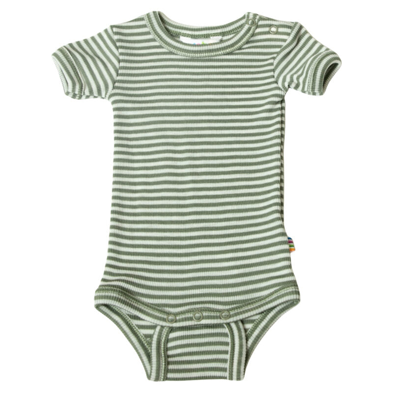Kurzarm Body Wolle Seide Joha 'Grün gestreift'