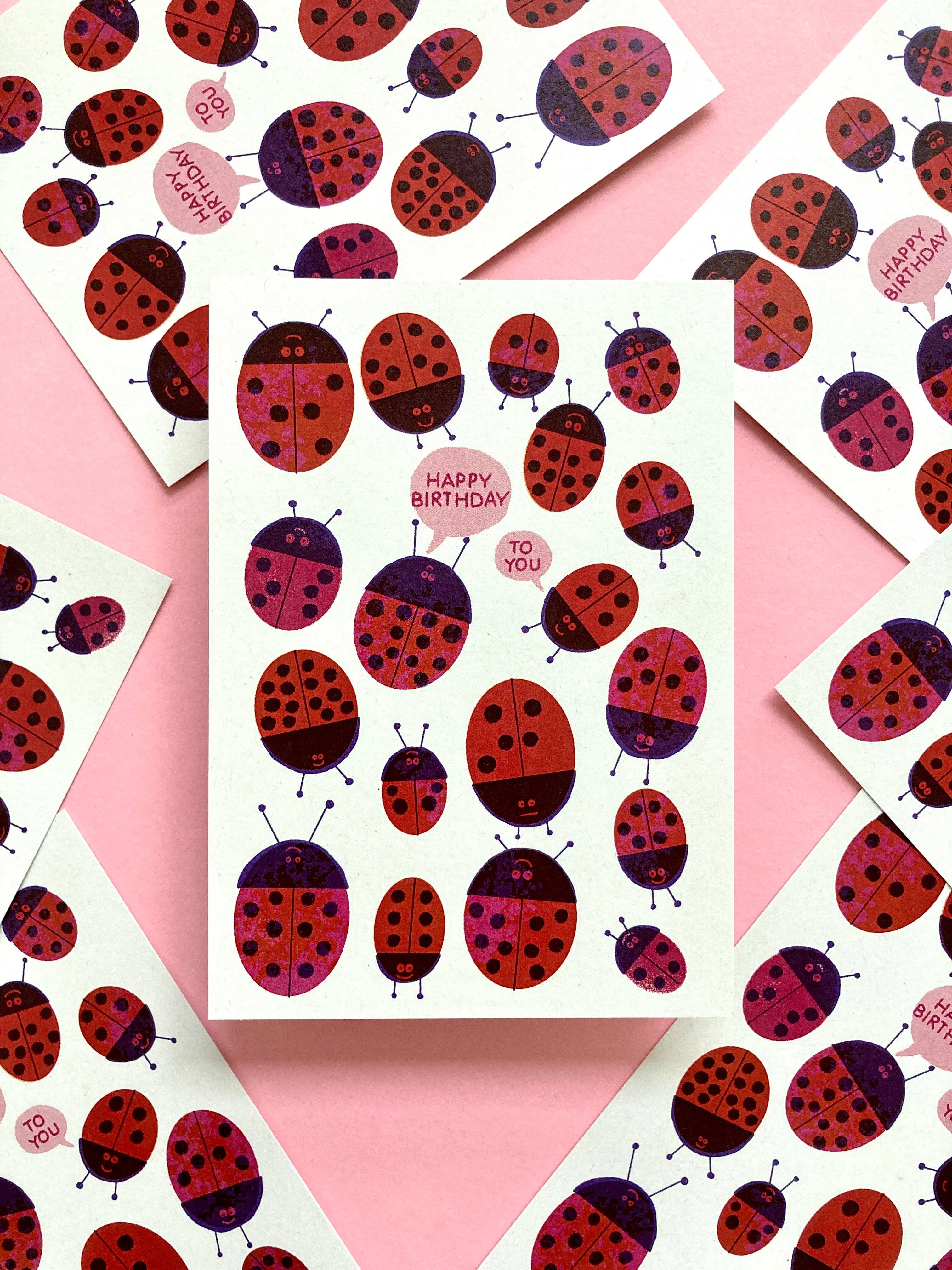 Postkarte zum Geburtstag Marienkäfer DIN A6
