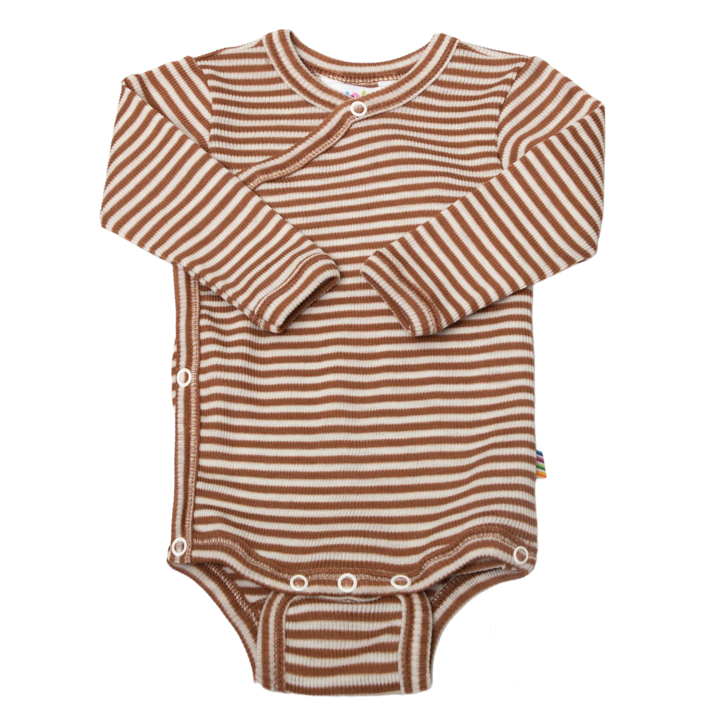 Langarm (Wickel)Body Wolle Seide Joha 'braun gestreift'