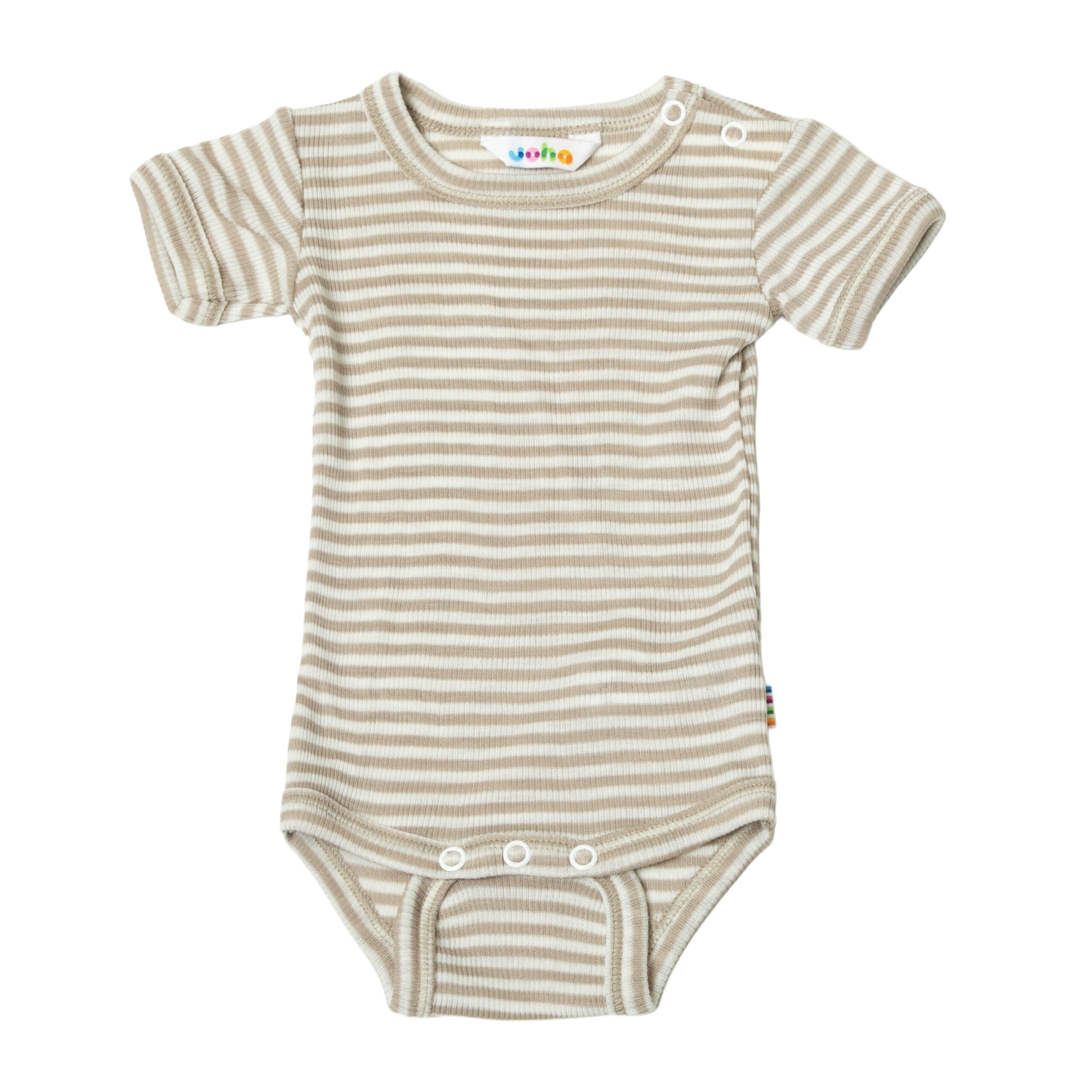 Kurzarm Body Wolle Seide Joha 'beige gestreift'