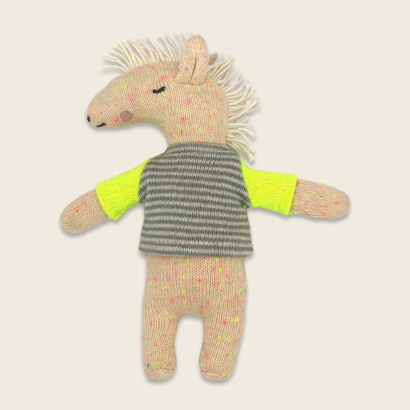 Ava&Yves Mini-Kuscheltier Pferd mit gestreiftem Shirt und Ärmeln in Neongelb, Höhe ca. 12 cm