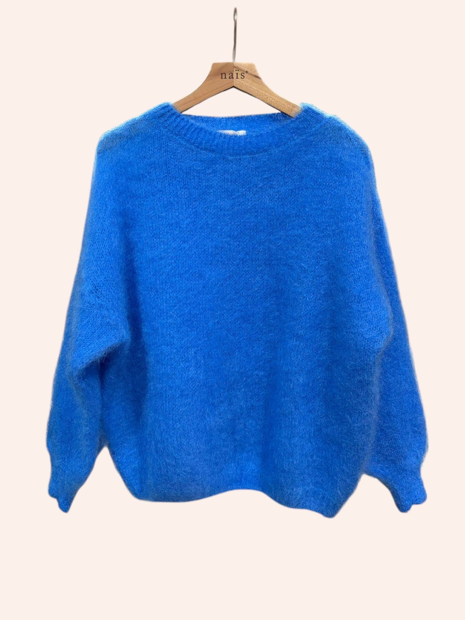 Kid-Mohair Rundhals-Pullover mit Ballonärmeln