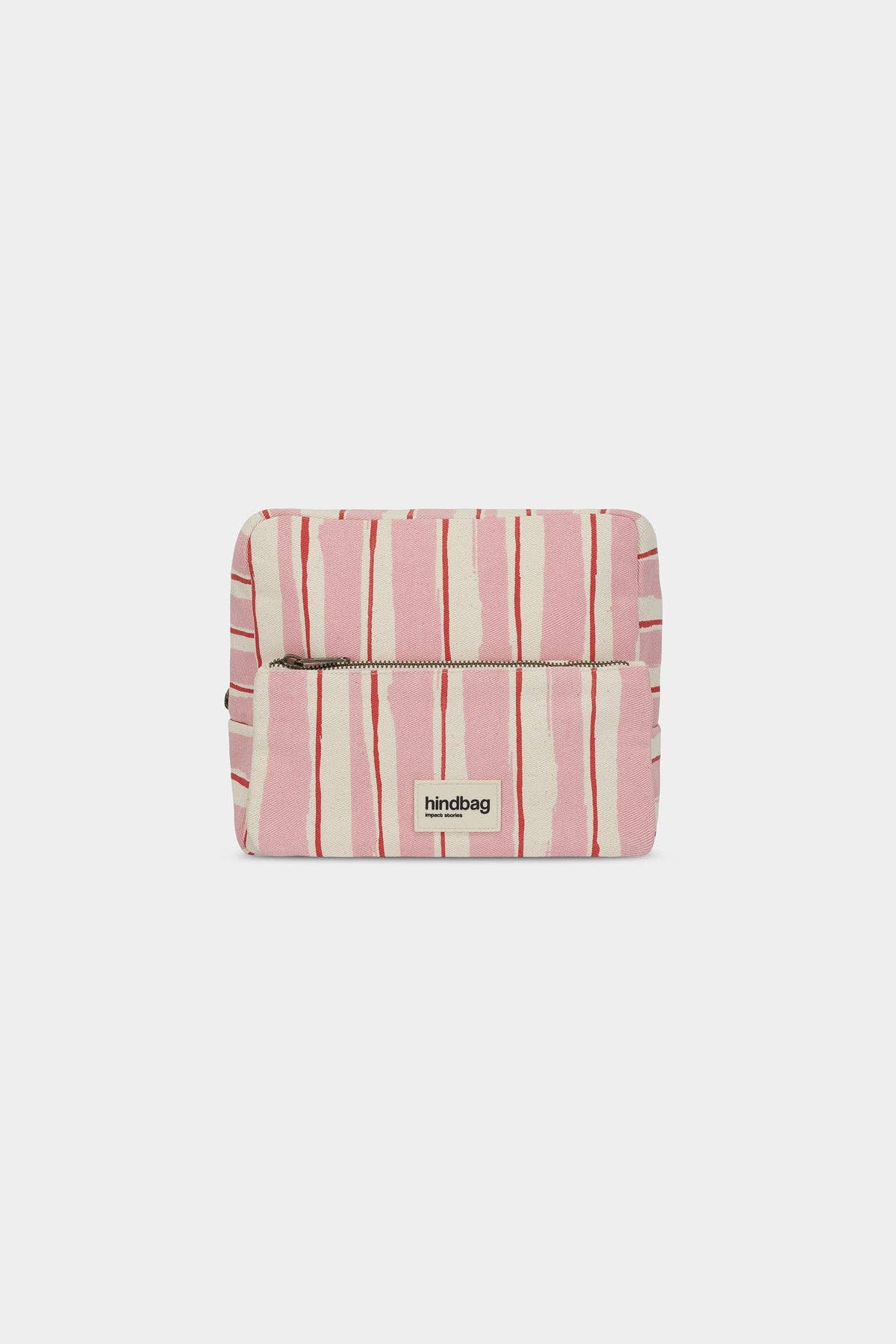 Hindbag XL-Kosmetiktasche "Alix" rosa rote Streifen