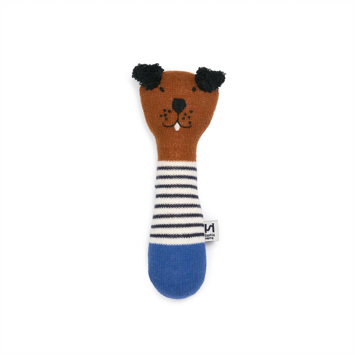 Baumwollstrick-Babyrasselspielzeug: Hund Kobalt