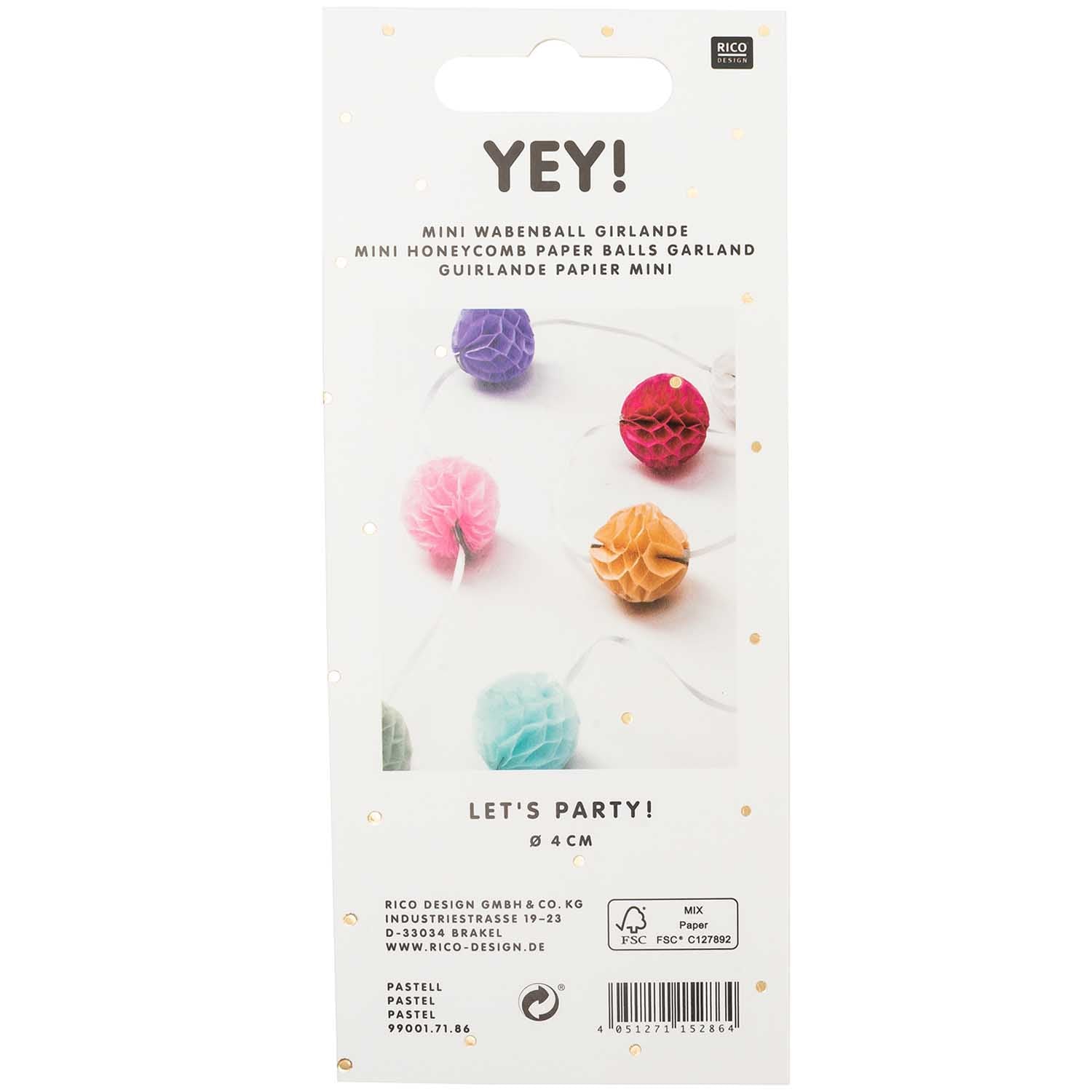 YEY! Let's Party Mini-Wabenballgirlande 'pastell'