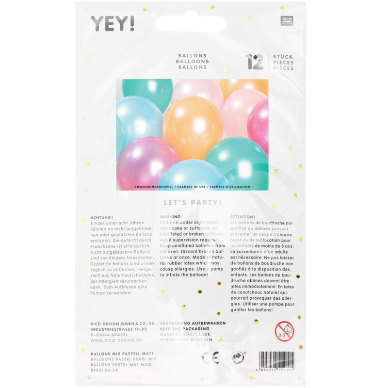 YEY! LET'S PARTY Luftballon Mix 'PASTELL / MATT / 30 CM'