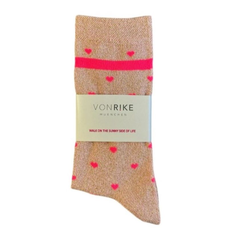 Von Rike Glitzersocken 'Herz Neon Pink' (Einheitsgrösse 36-41)
