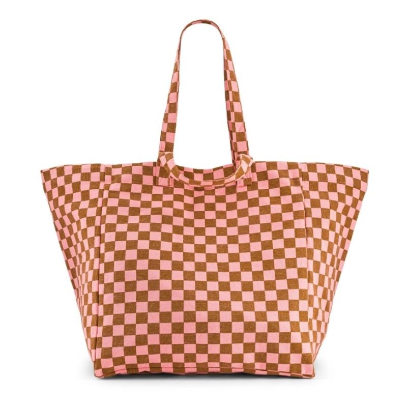 Rose in April Tote bag 'Schachbrett karamell/erdbeere'