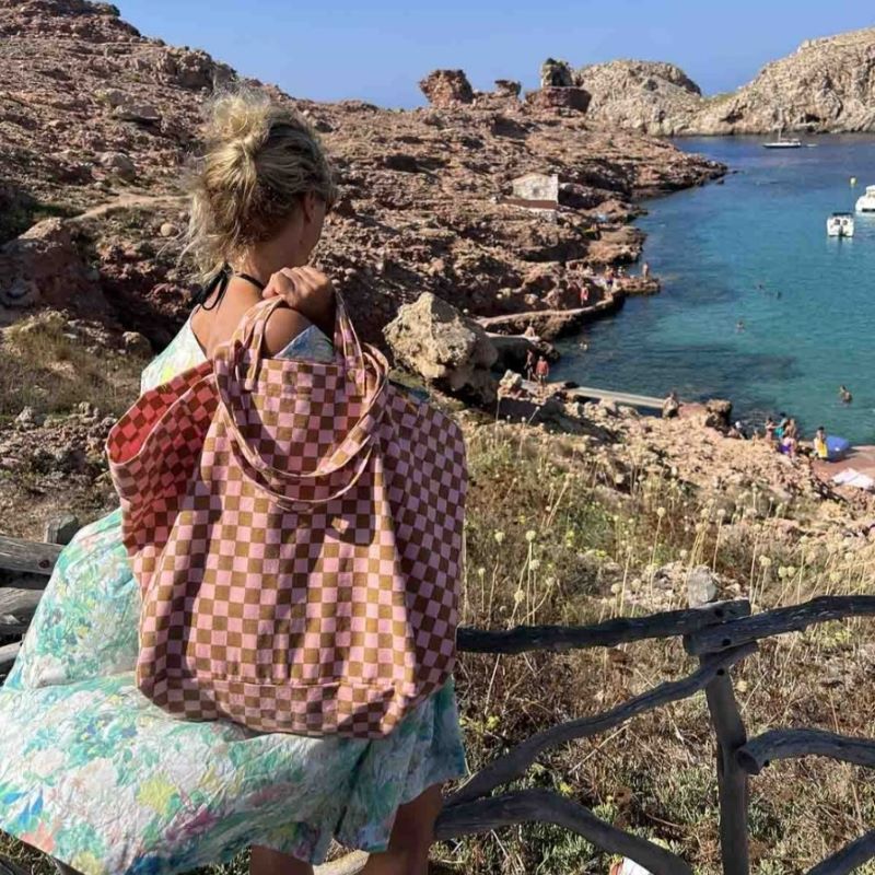 Rose in April Tote bag 'Schachbrett karamell/erdbeere'