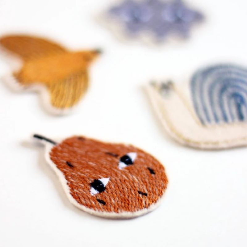 Aufnäher SET 'Schnecke, Birne, Wolke, Vogel' von Halfbird