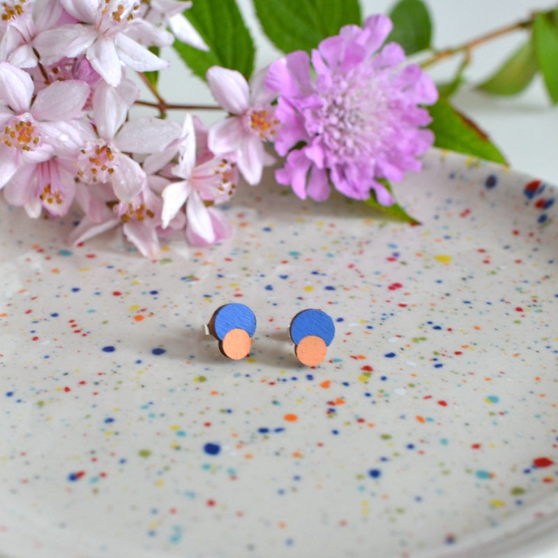 Rasmussons Holzohrstecker 'midblue / peach'