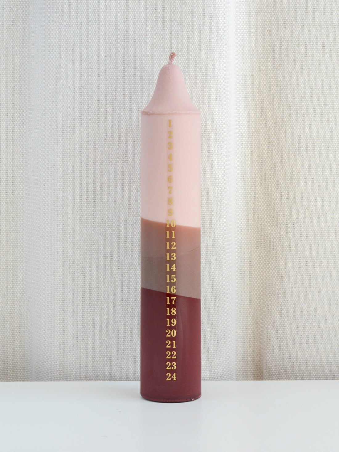 AdventskalenderKerze beige, braun,  dunkelrot