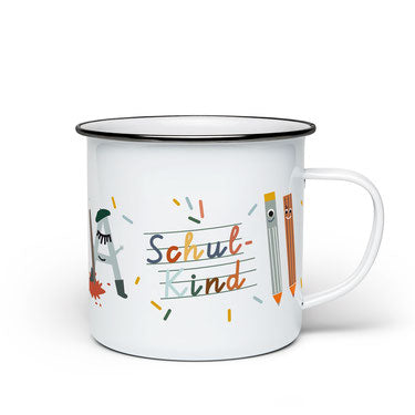 Emaille Becher 'Schulkind' Emaille Tasse