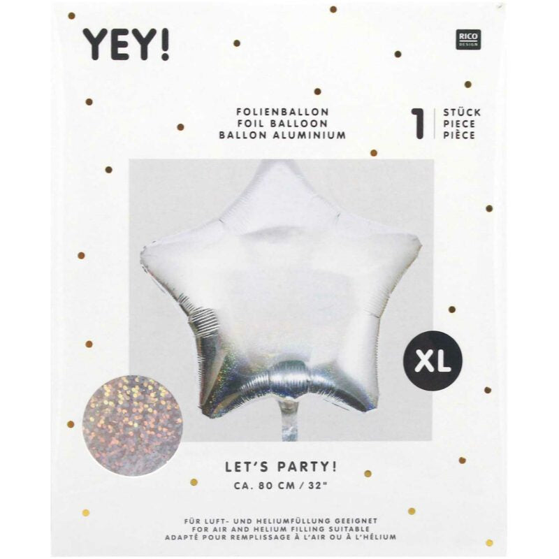 YEY! LET'S PARTY Folienballon 'SILBER / STERN / 81 CM'