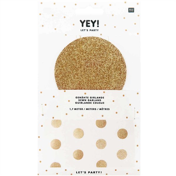 YEY! Let's Party Genähte Girlande 'KREISE/GLITTER' 1,7M