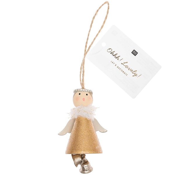 Holzhänger Engel mit Glöckchen 'gold'