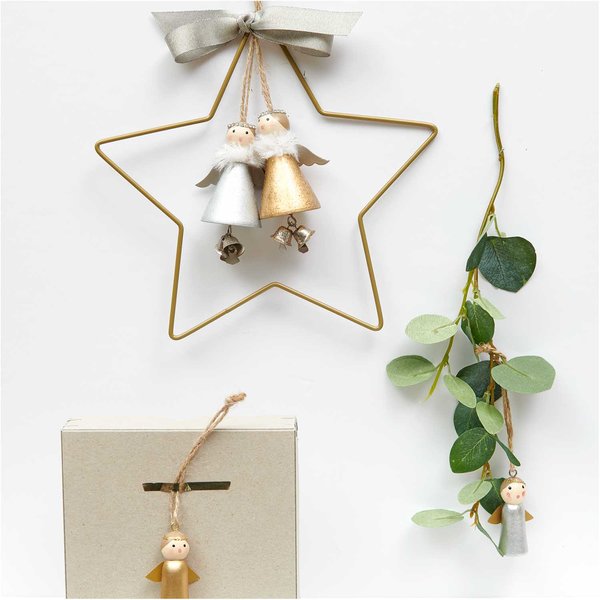 Holzhänger Engel mit Glöckchen 'gold'