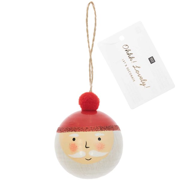 Holzhänger Weihnachtsmann Kugel 'rot-weiss'