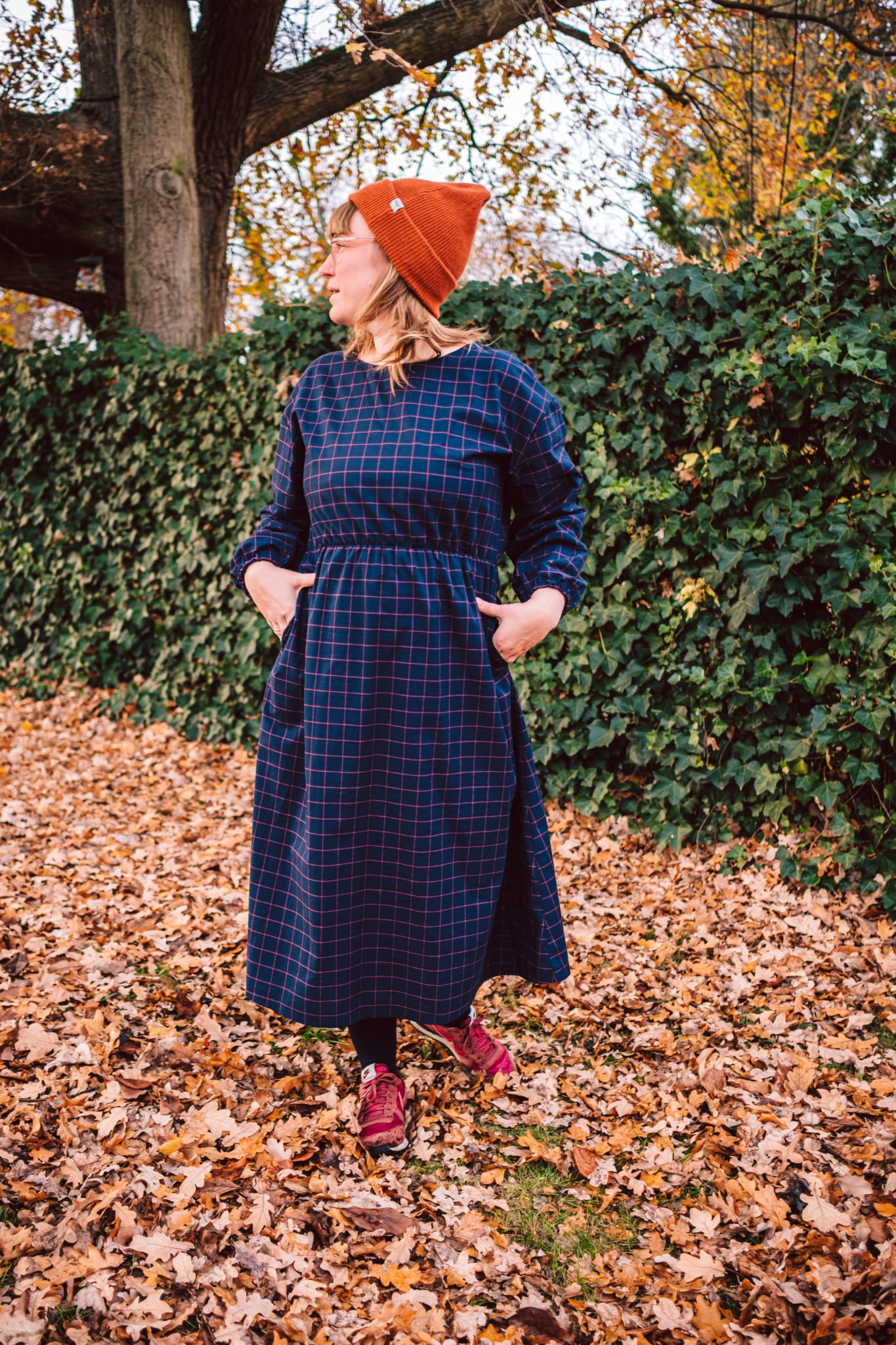 MidiKleid langarm 'Grid' verschiedene Farben