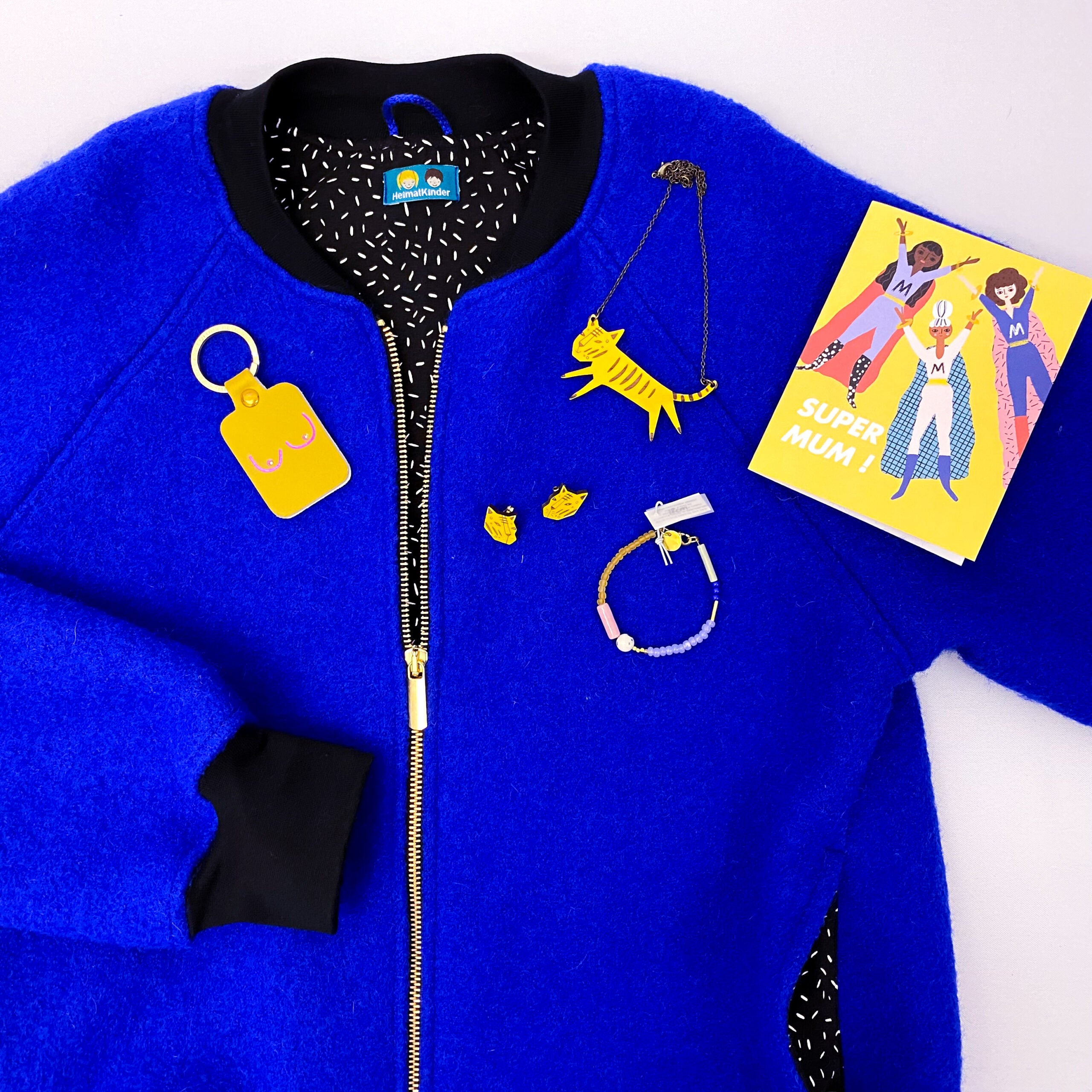 Bomberjacke Wollwalk knallblau/schwarz mit Stippchen