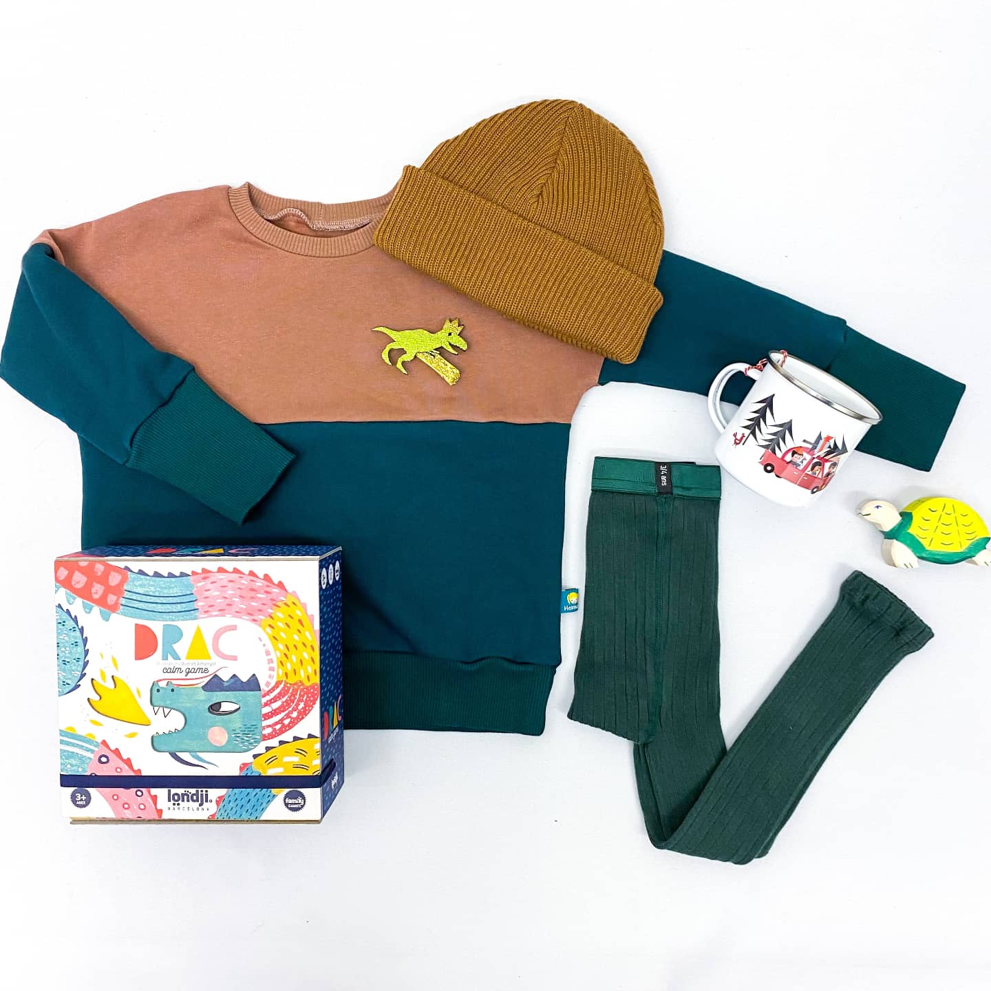 Oversize Pullover colourblocking dunkelgrün/Leberwurst