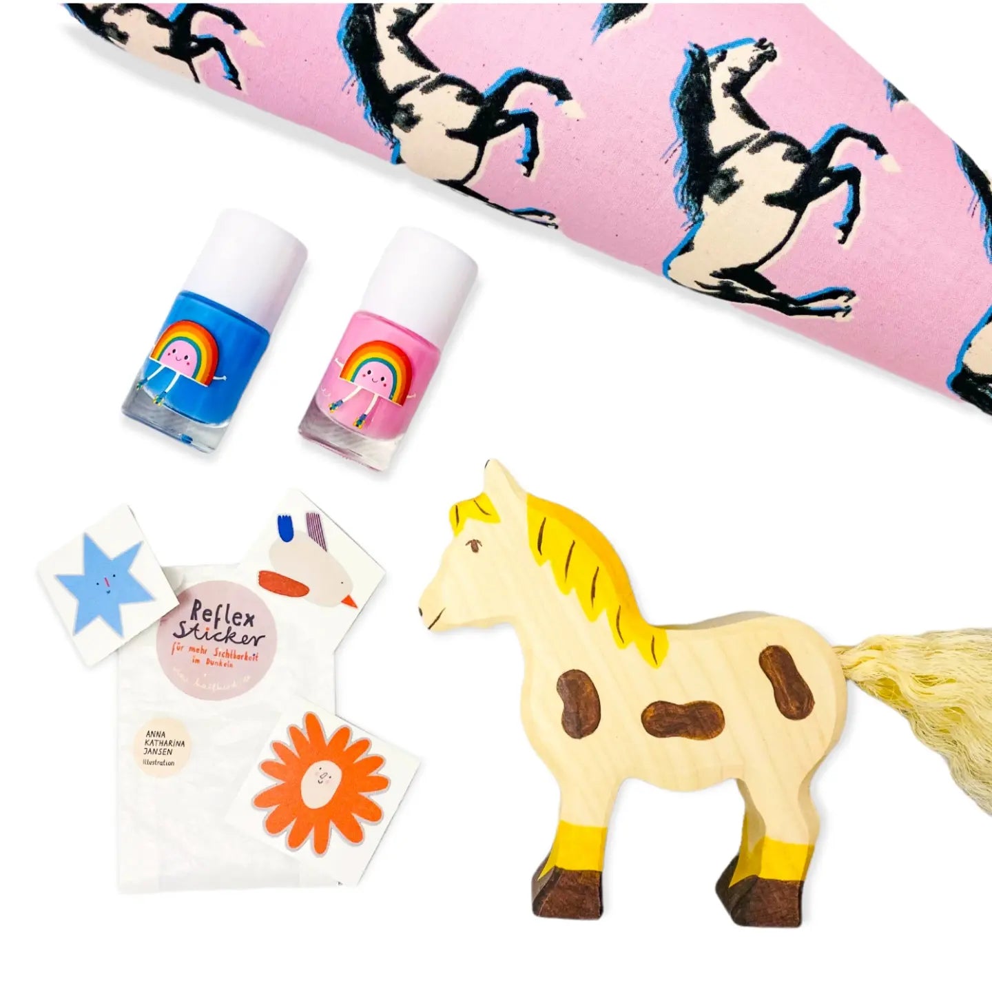 Schultüte 'Pferde rosa/Knallblau Musselin'