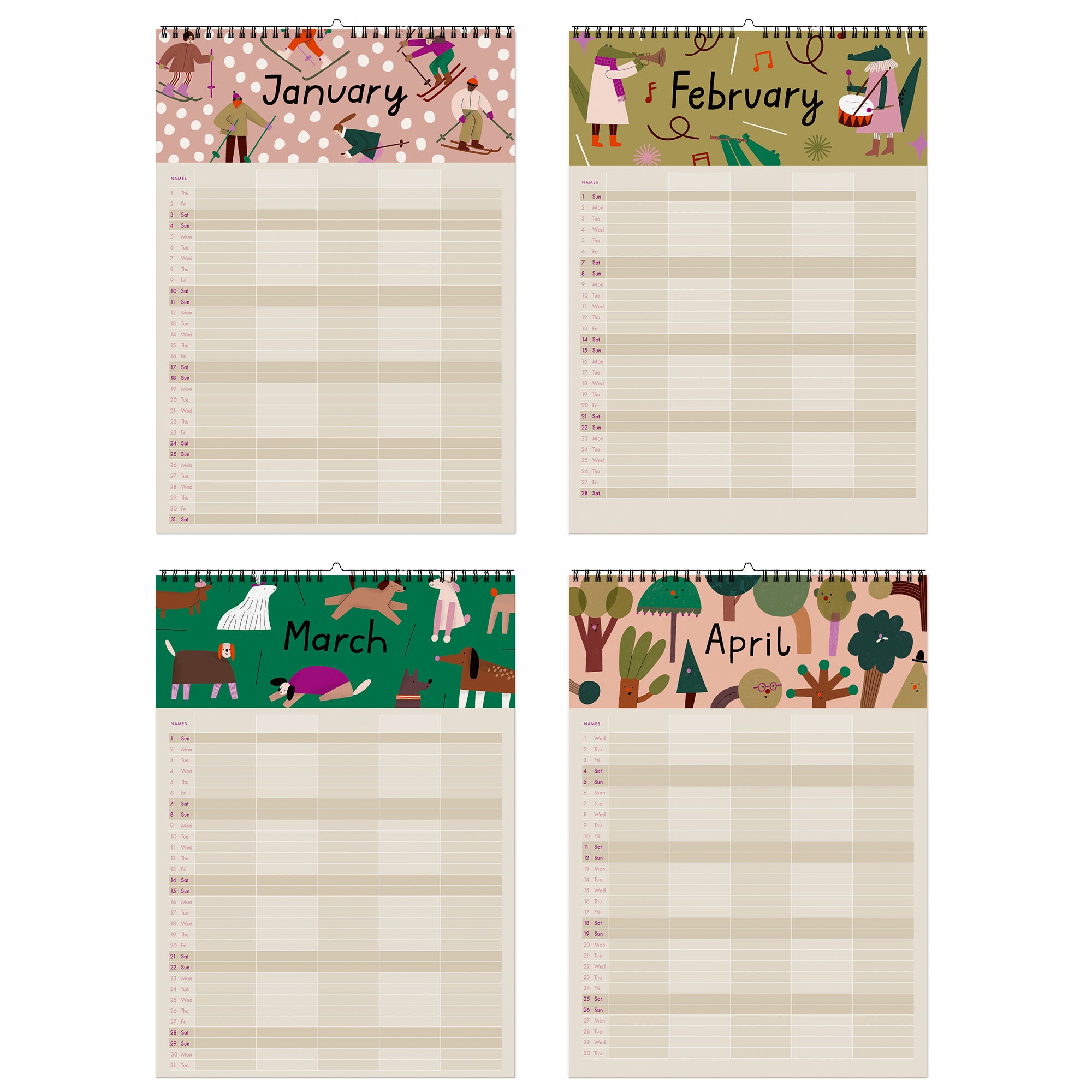 Familienkalender „Ponys u. Picknick“ 2026 inkl. Poster + 88 Sticker NUUKK
