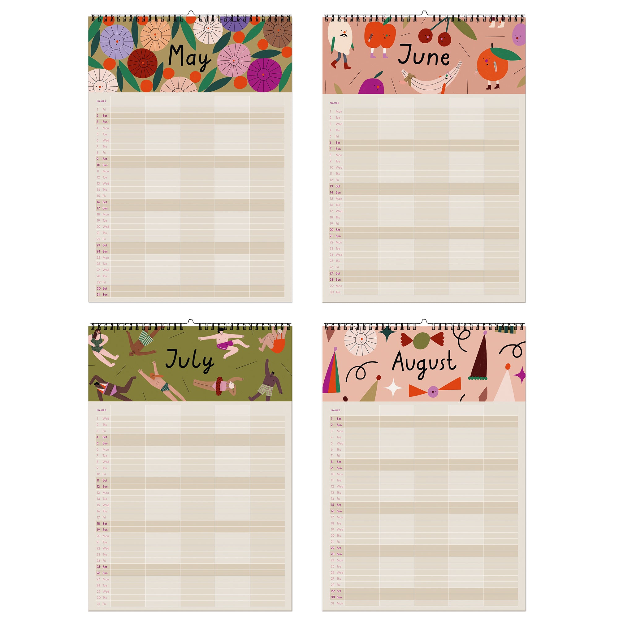 Familienkalender „Ponys u. Picknick“ 2026 inkl. Poster + 88 Sticker NUUKK