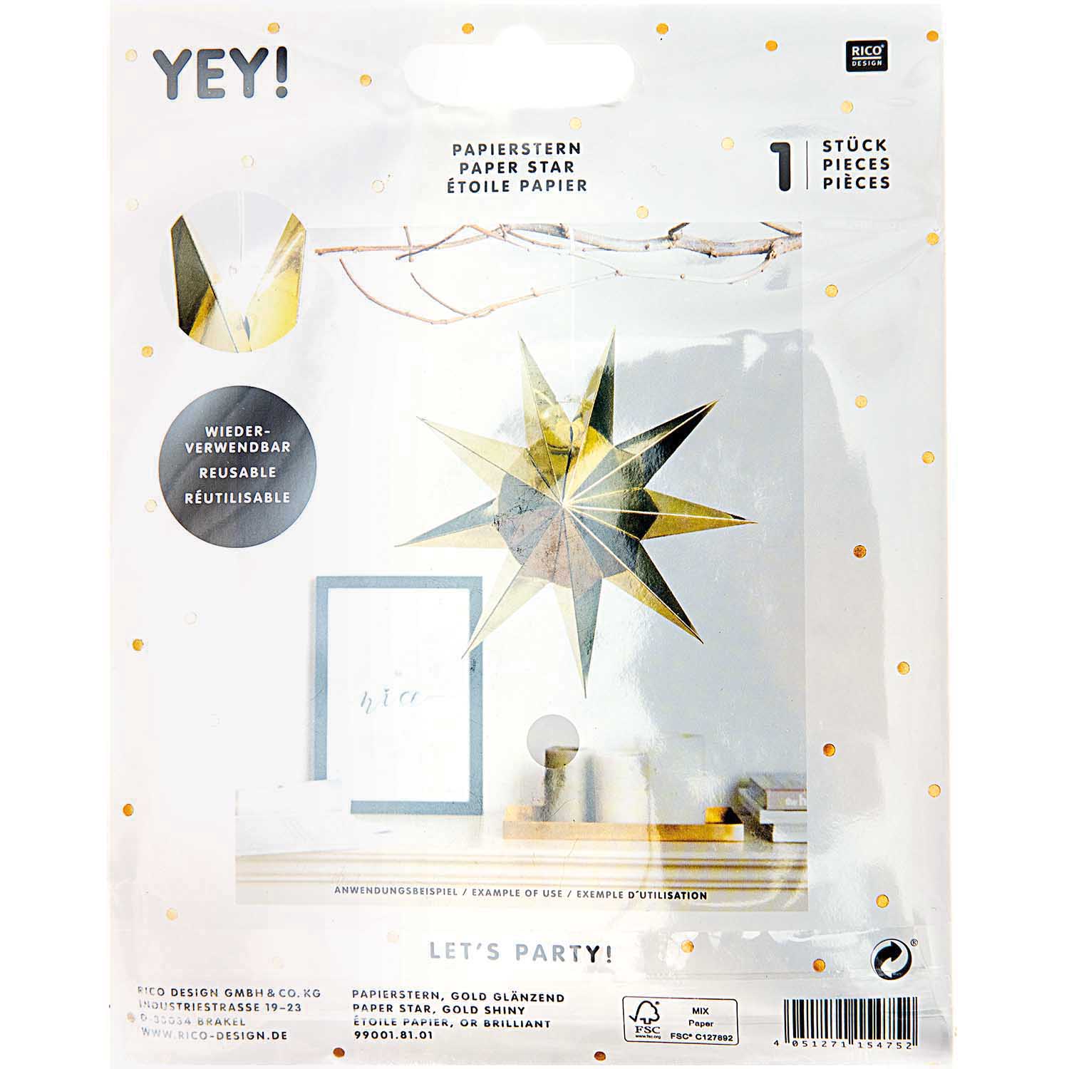 Papierstern Auffaltbar 'gold glänzend'