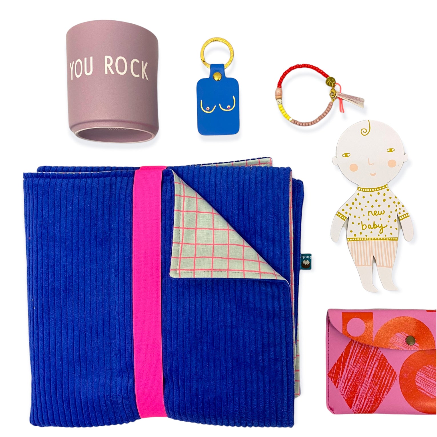 Wickelunterlage 'knallblau / pink grid'