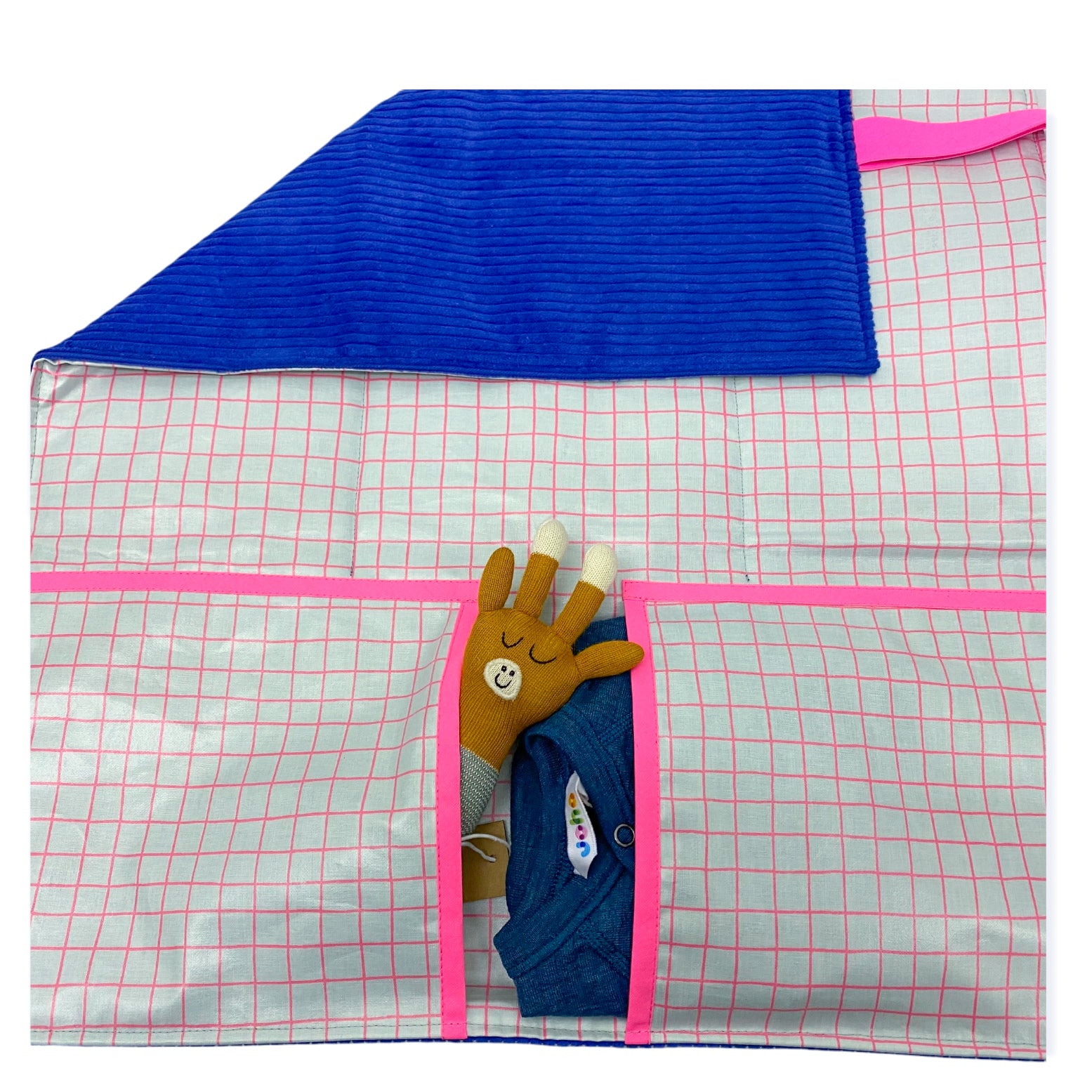 Wickelunterlage 'knallblau / pink grid'
